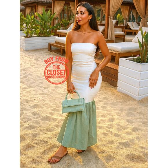 ZARA Strapless Pleated Midi Dress NWT – White & Sage Green, Size M & L - Picture 7 of 16